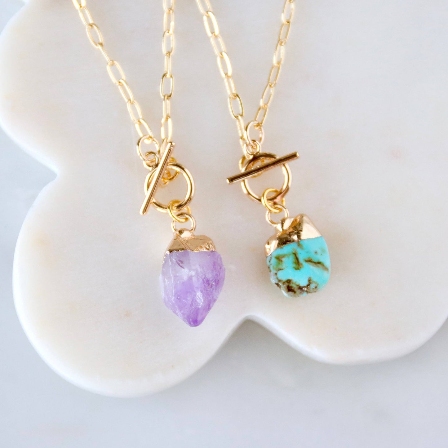 Amethyst or Turquoise Nugget Toggle Necklace