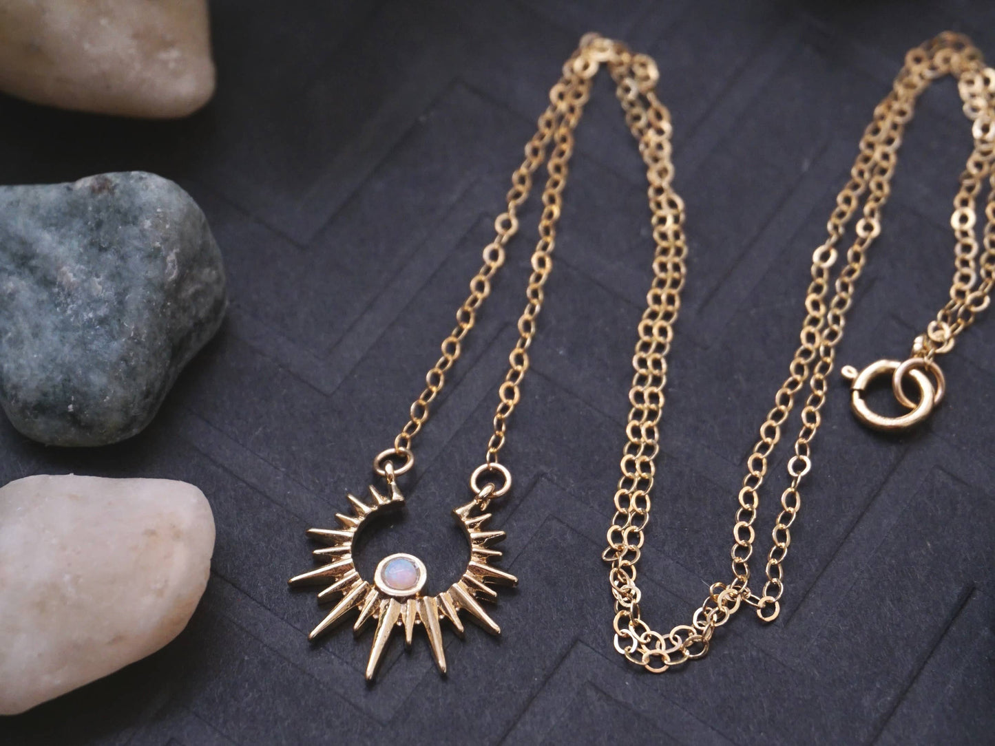 Sunburst Charm Necklace Dainty Opal Necklace Celestial Theme