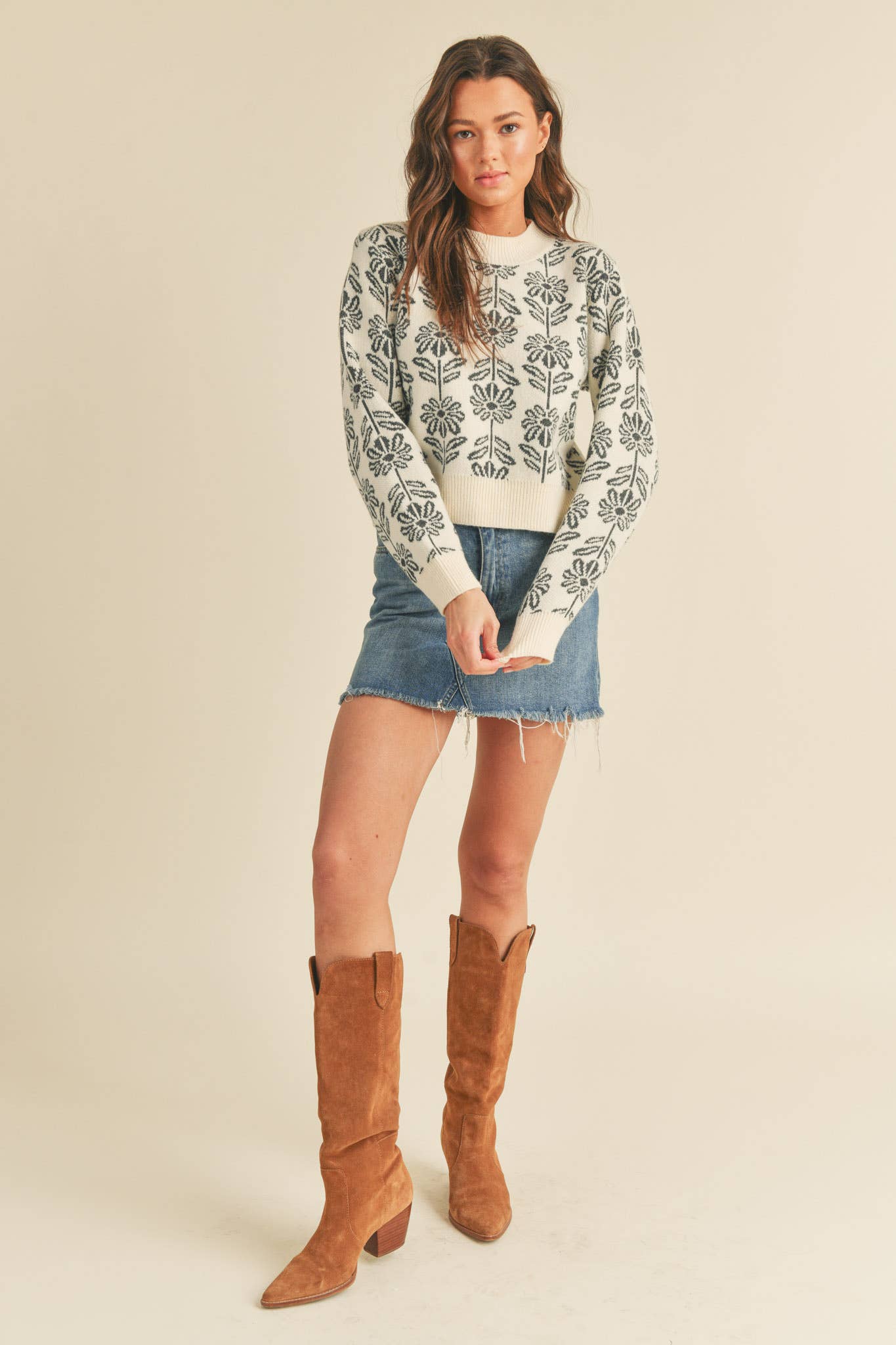 FLORAL PATTERN KNIT SWEATER MSW1336