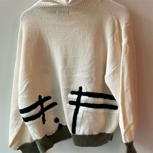 Boutique cute sheep  Multicolor turtleneck oversized  Knit Sweater S