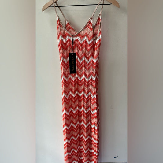Galita Sheer Crochet Chevron Color Block Cover-Up Dress | Size L | SKU 823