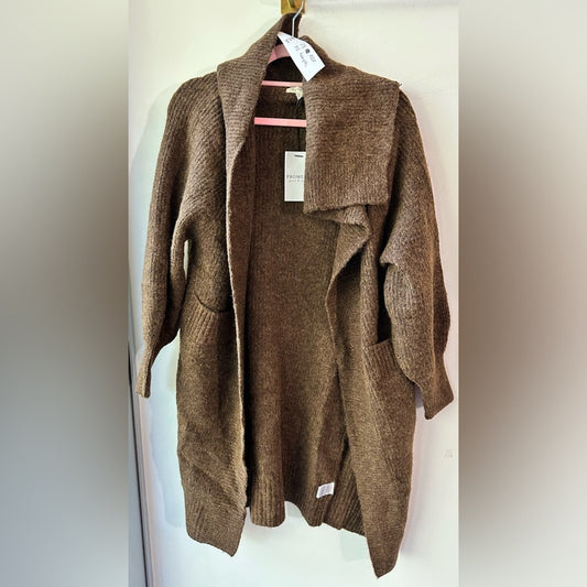 Dark Brown Open Front Longline Cardigan, Size S | 0812