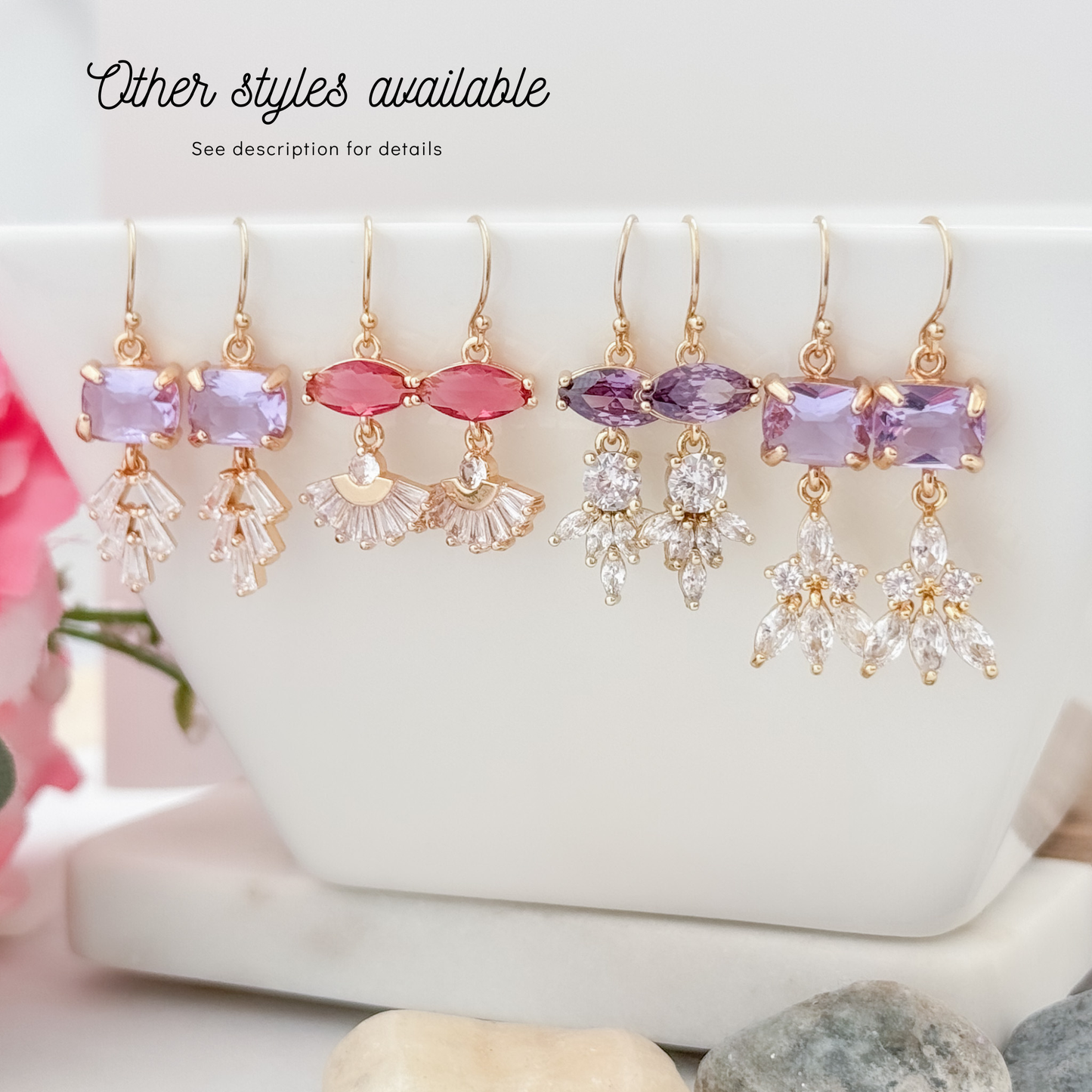 Purple Drop Earrings Gold Crystal Earrings Hypoallergenic