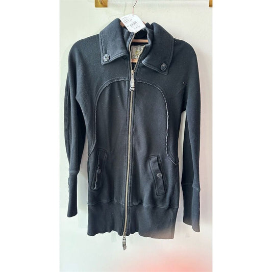 Black Zip-Up Jacket XS Fleece-Lined Casual