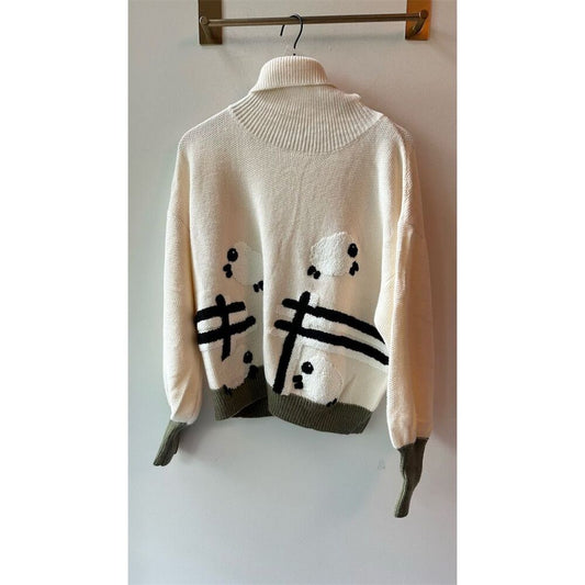 Boutique cute sheep  Multicolor turtleneck oversized  Knit Sweater S