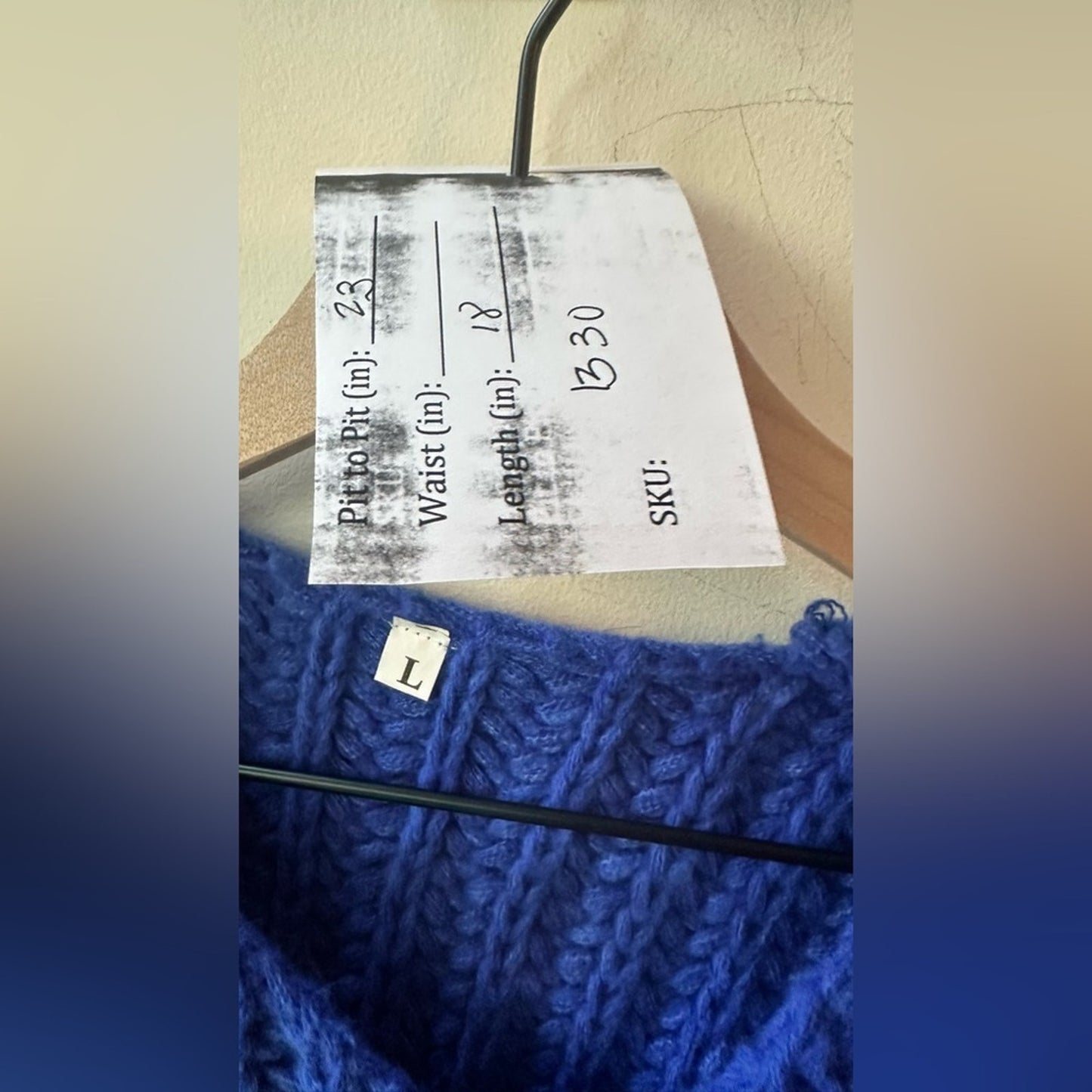 1330. Royal Blue Chunky Knit Button Front Vest, Size L