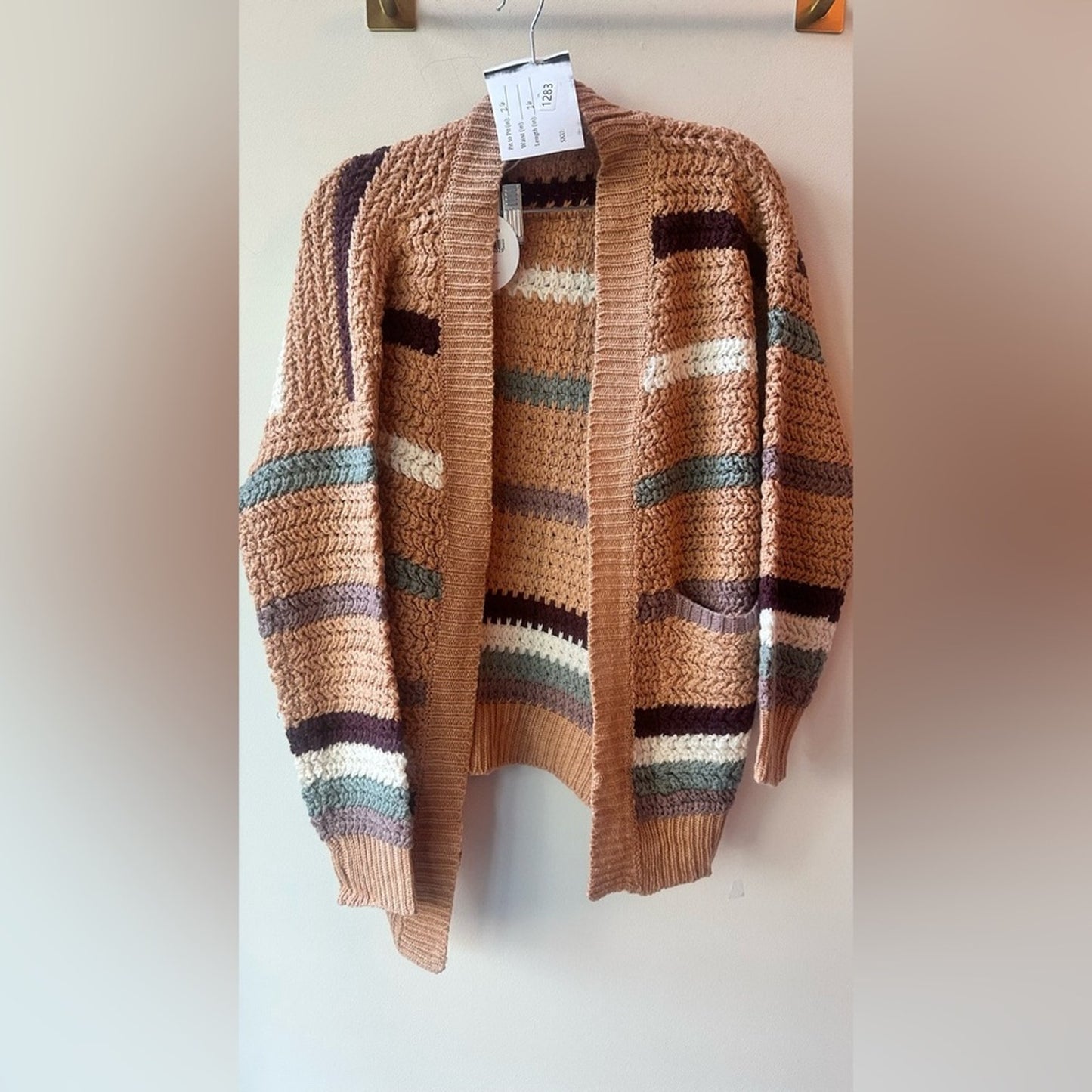 Cozy Stripe Chunky Knit Open Front Cardigan, Size S/M | 1283