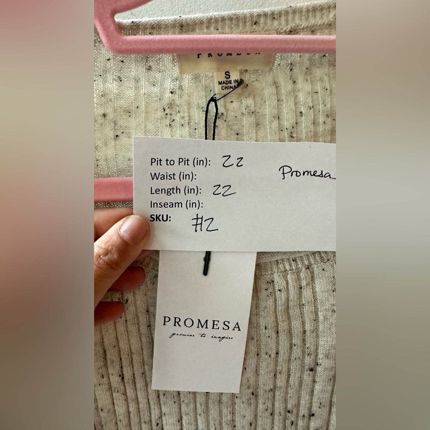 new Beige Speckled Ribbed Knit Sweater, Size S | SKU72