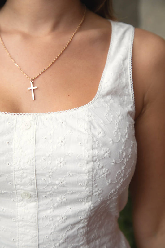 AMAYRA Sleeveless Square Neck Eyelet Mini Dress