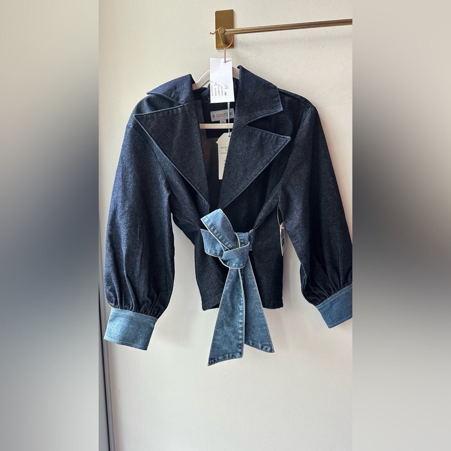 Denim Wrap Jacket with Contrast Belt, Size S | 0301
