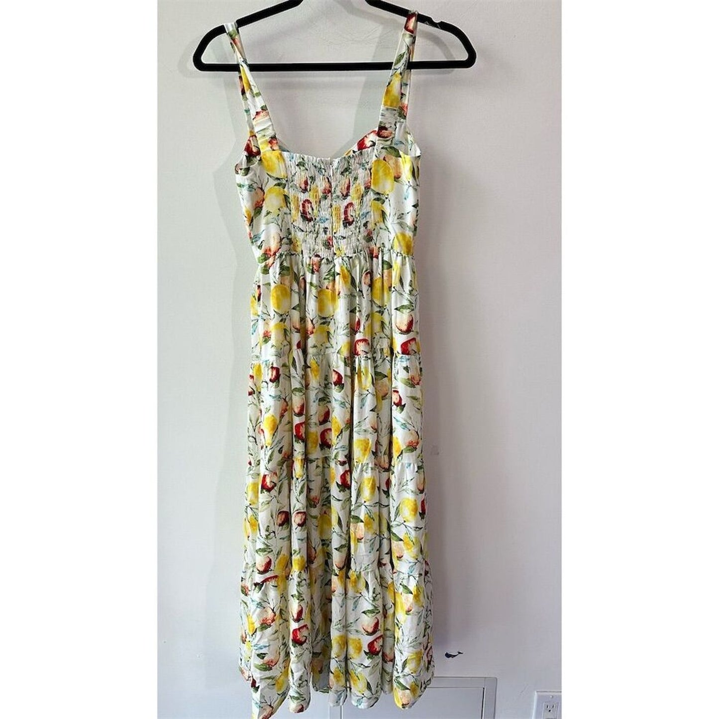 Aqua Women's XS Yellow Floral Fruit Print Midi Dress Summer Casual