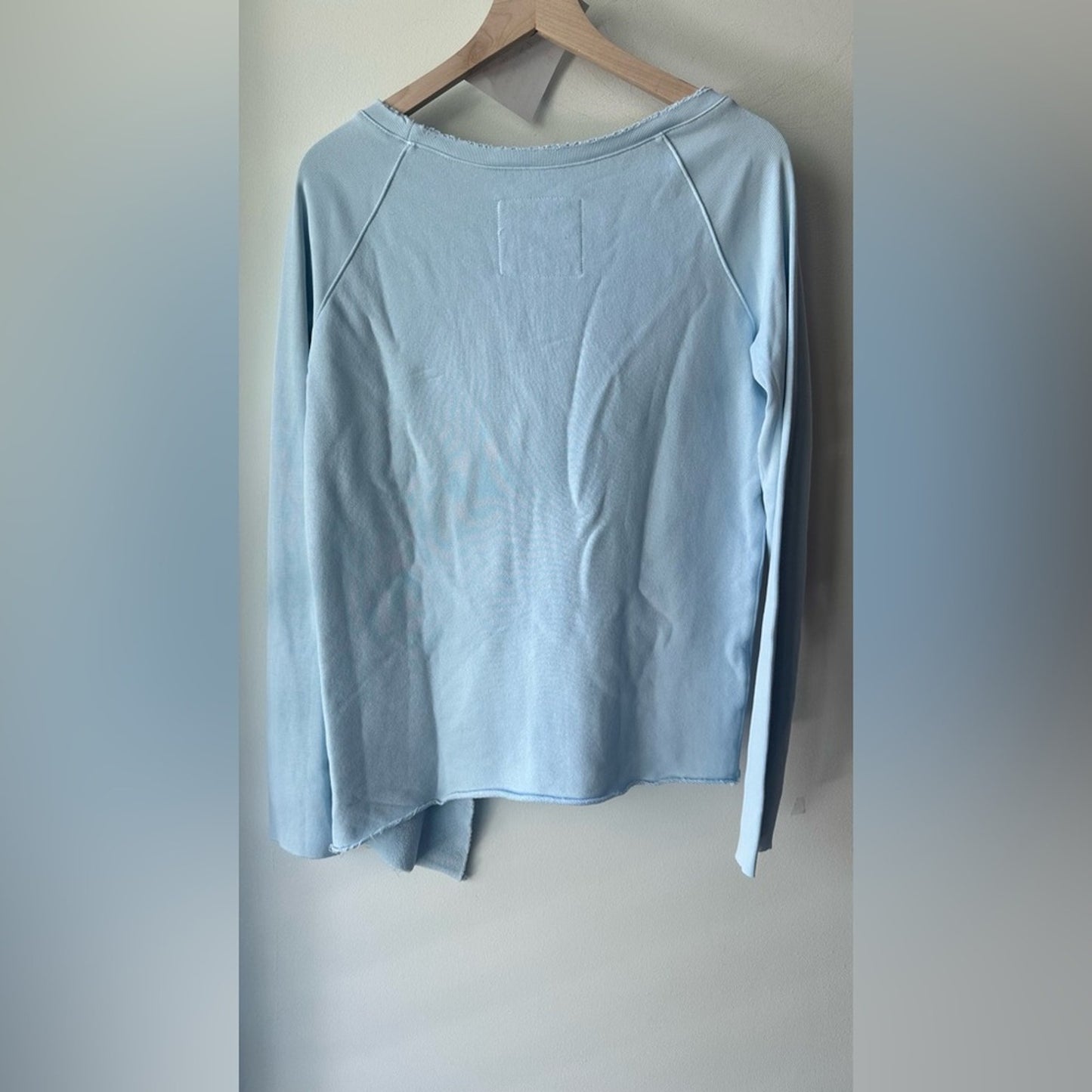 Light Blue Raw Hem Pullover, Size S | 022.  NWOT