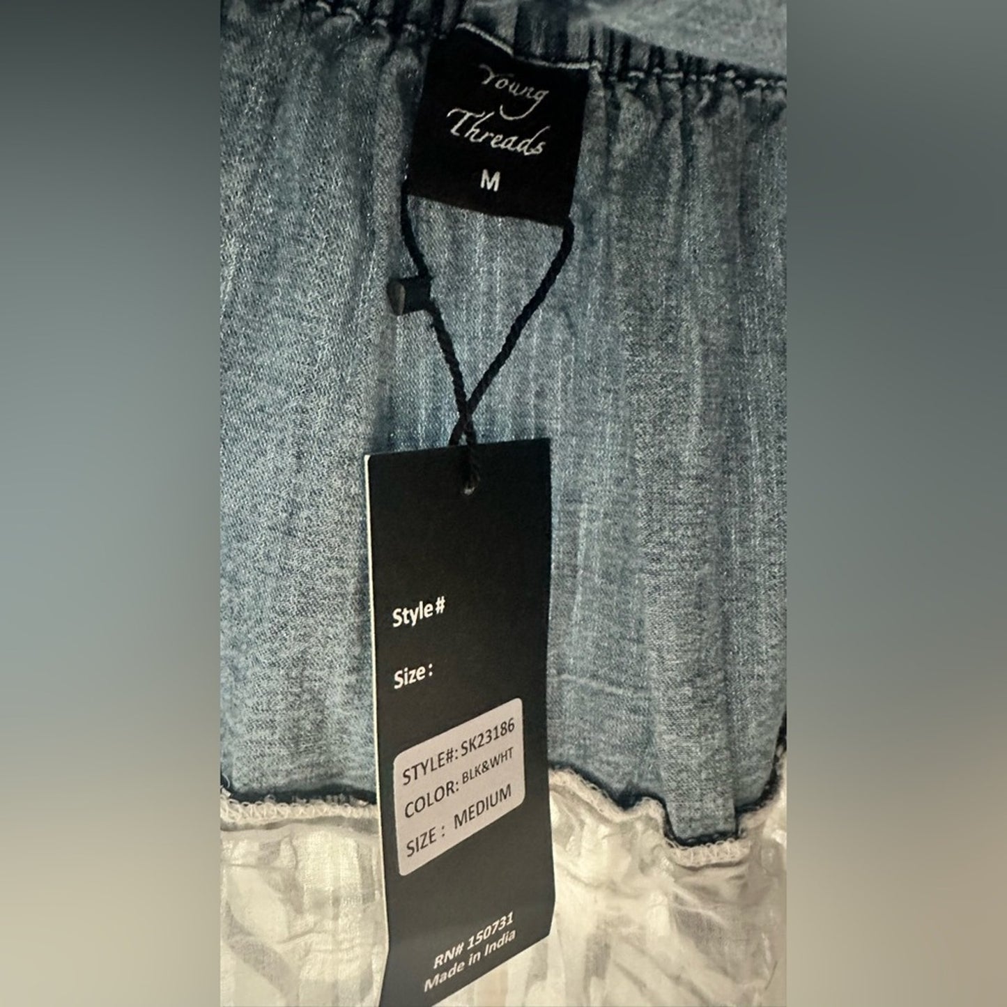 Black & White Patchwork Tiered Skirt denim. Medium. 001