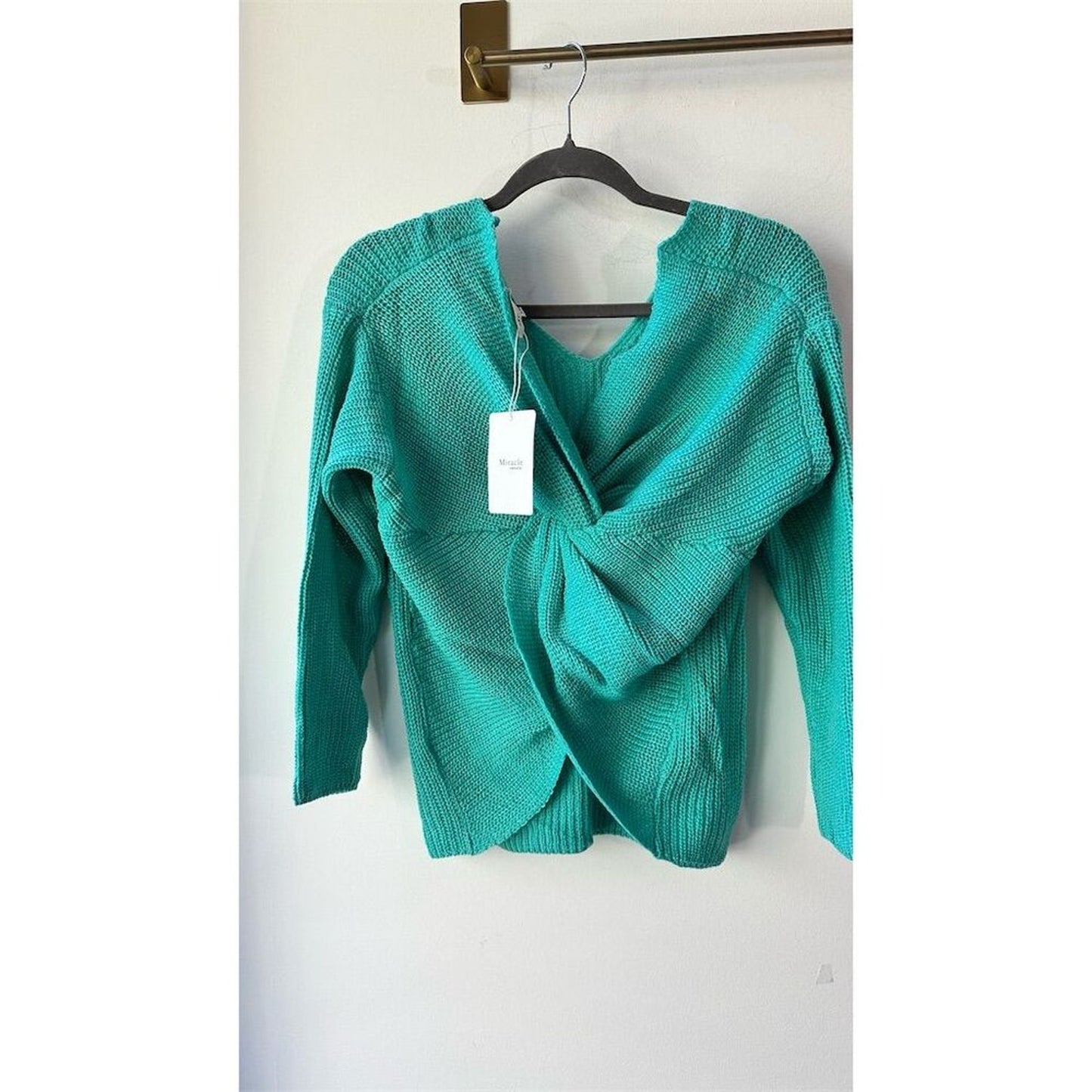 2602. Miracle Teal Twist Back Knit Sweater S/M