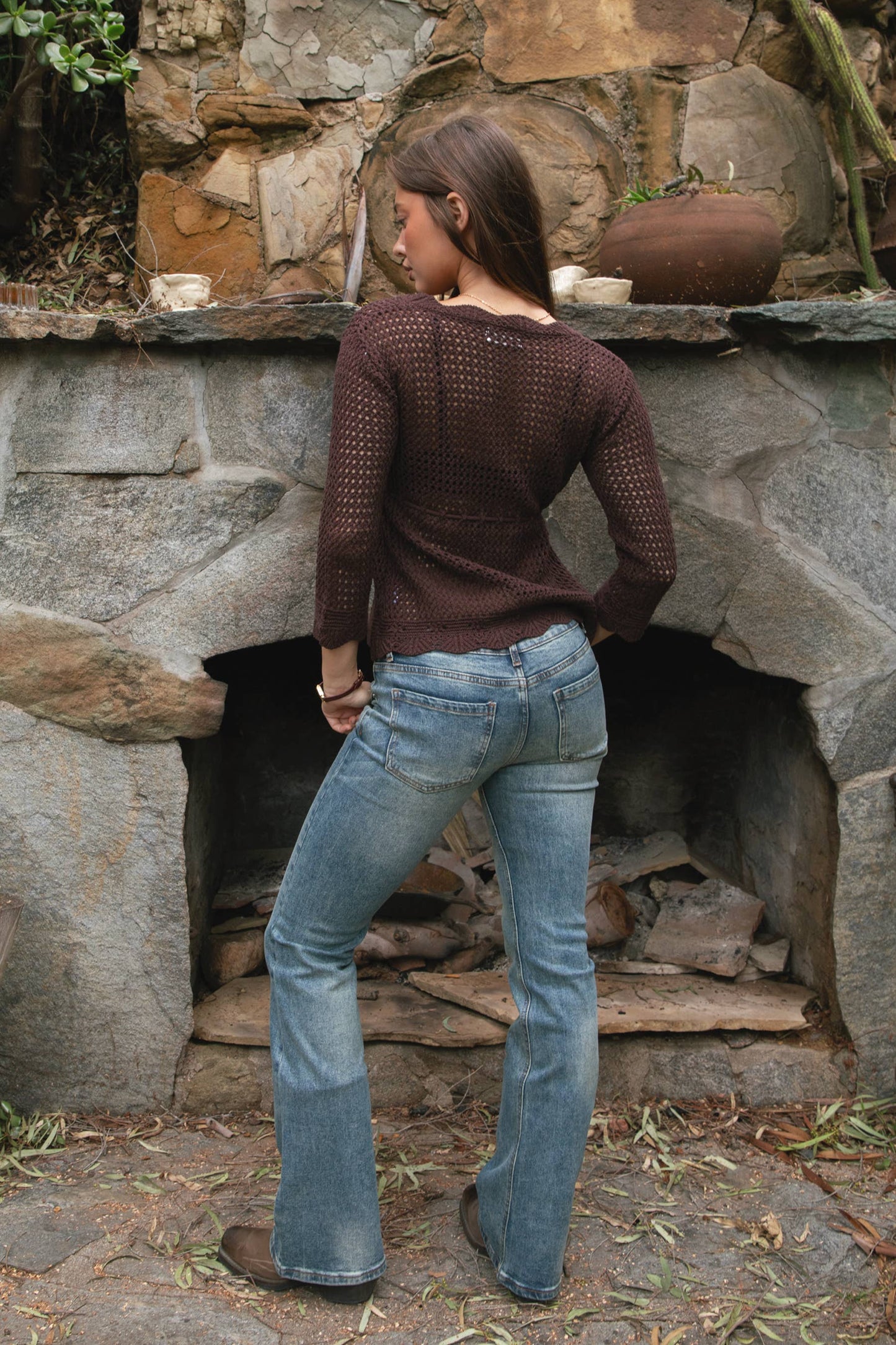 ASHLYN Crochet Scalloped V-Neckline Cardigan