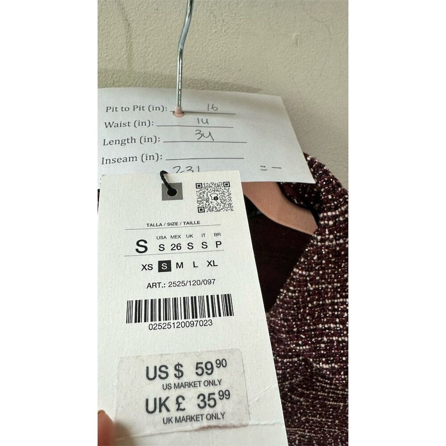 Tweed Knee Length Dress Brown Burgundy Size S