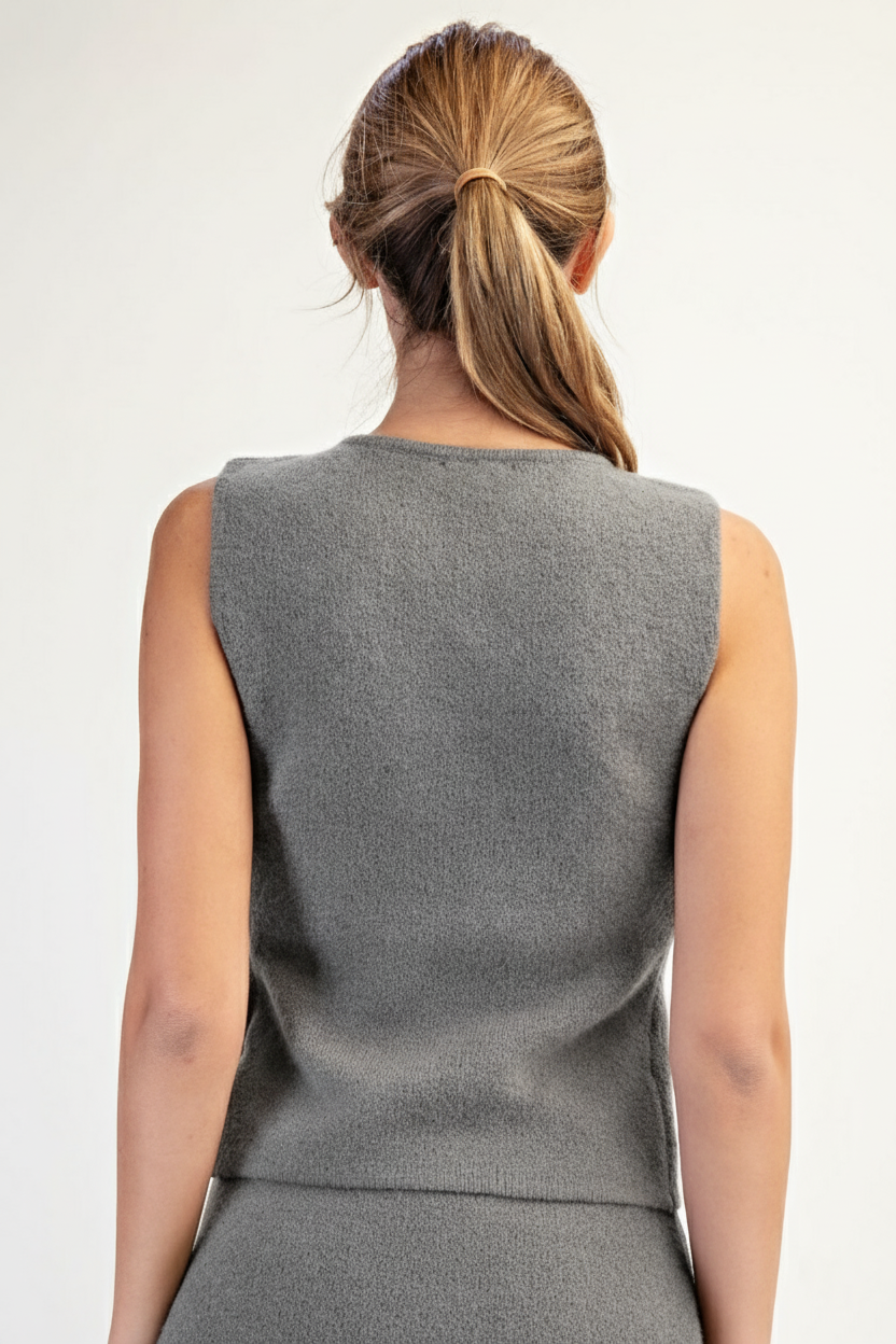 Asymmetric Button Down Sweater Vest