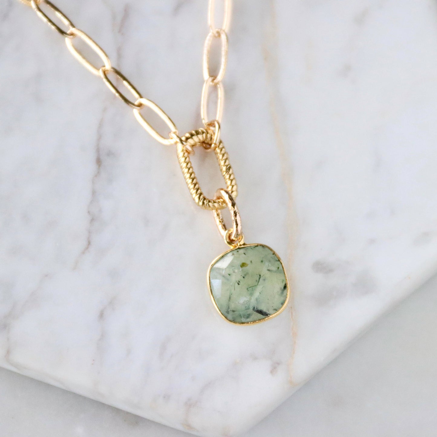 Faceted Moss Prehnite Lever Necklace