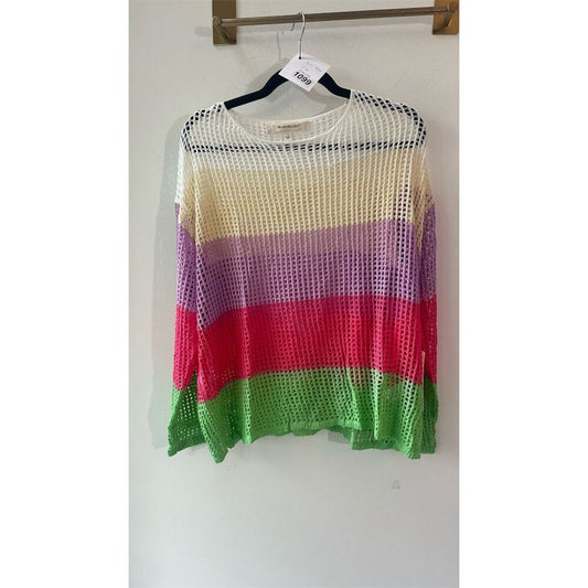 1099. BLUEVELVET Women's Colorblock Mesh Long Sleeve Top Multicolor Size S