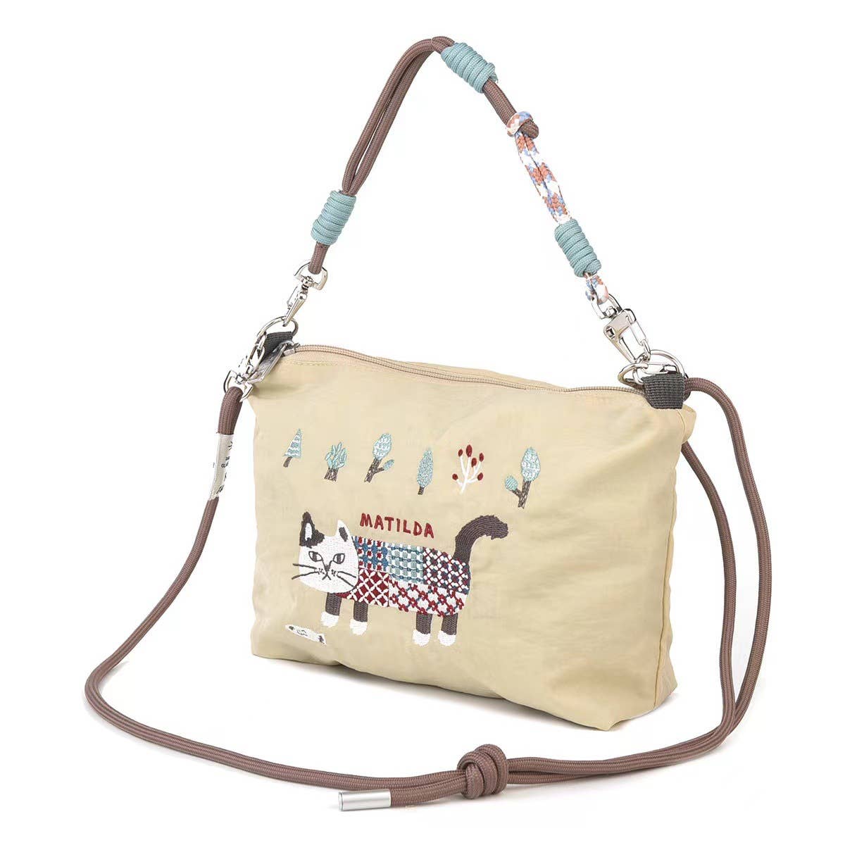 Kusuguru Japan Embroidered Cat Multi-Use Crossbody Bag