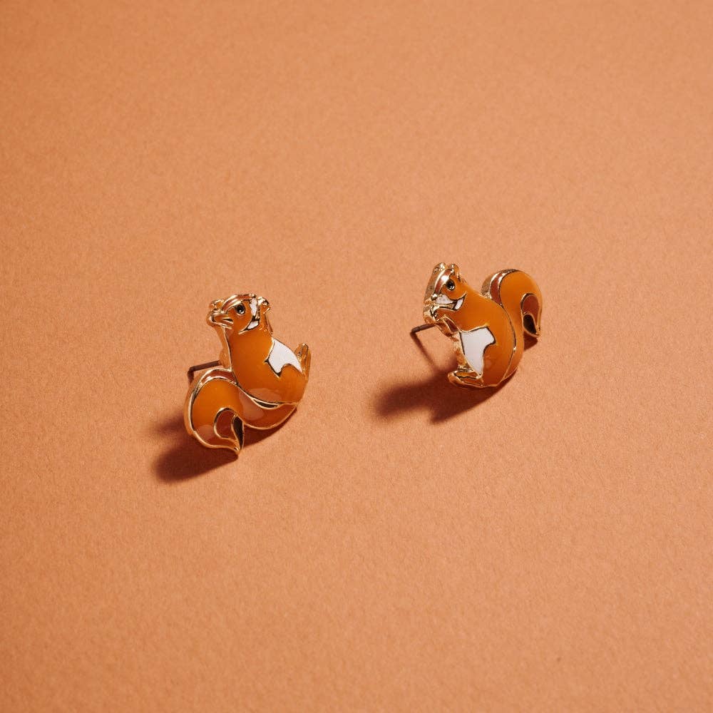 Squirrel Shaped Enamel Post Earrings Jewelry