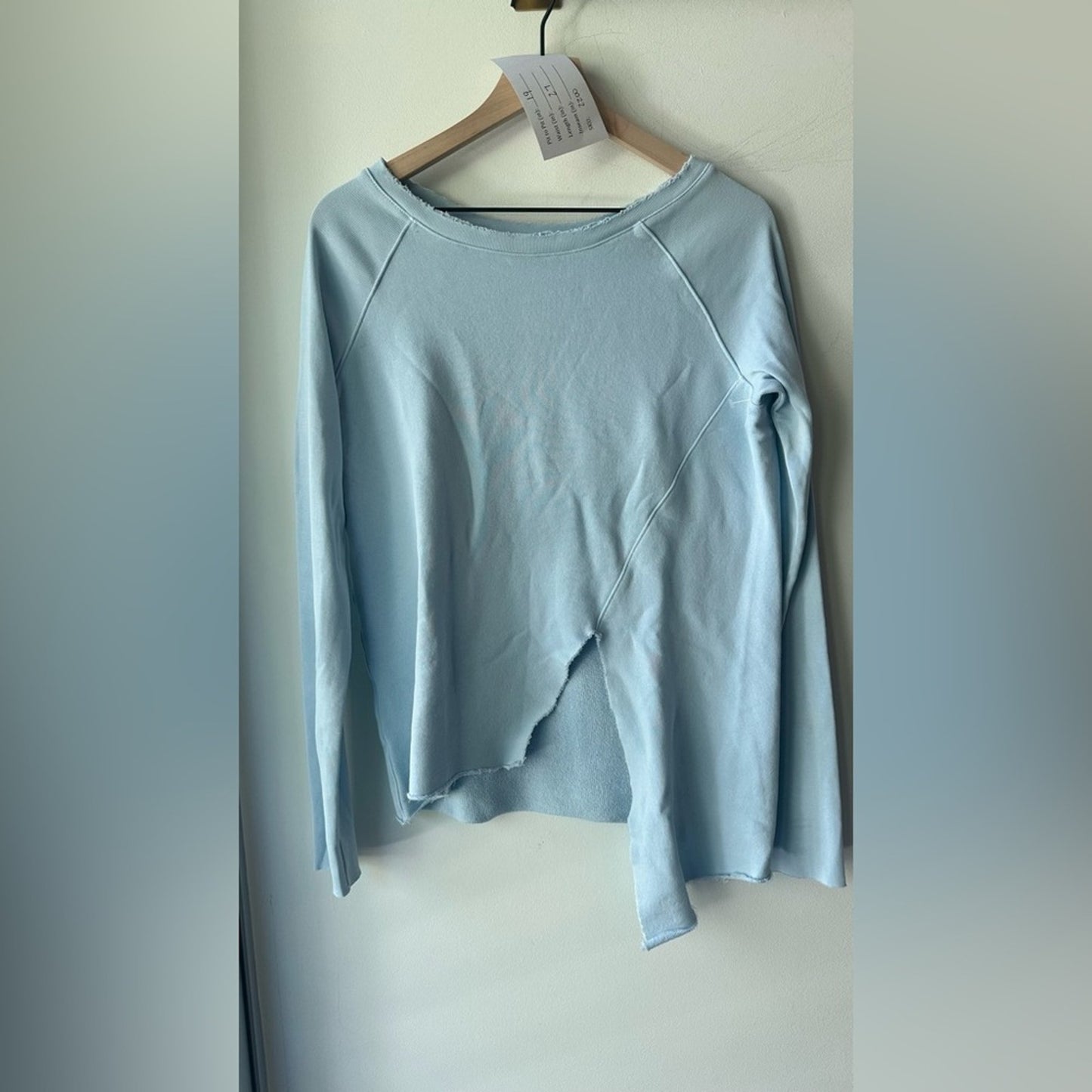 Light Blue Raw Hem Pullover, Size S | 022.  NWOT