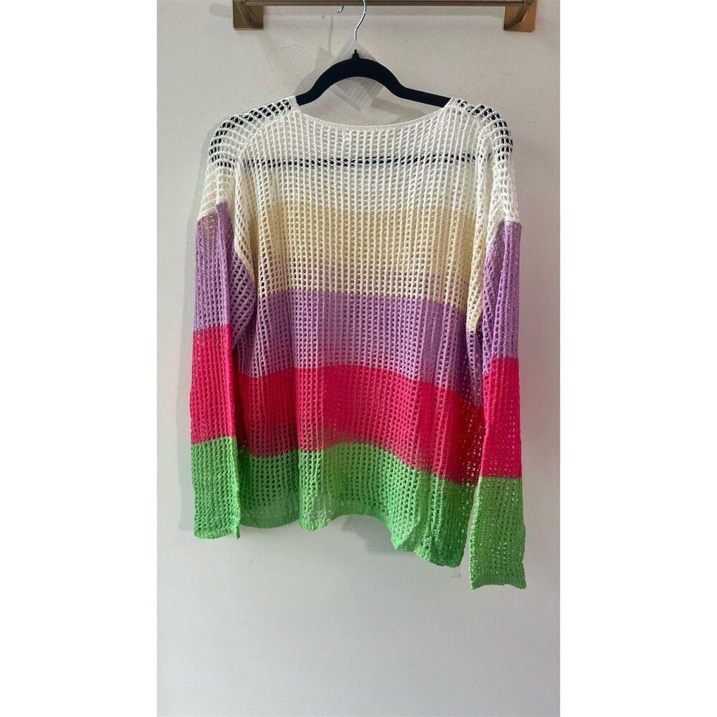 1099. BLUEVELVET Women's Colorblock Mesh Long Sleeve Top Multicolor Size S