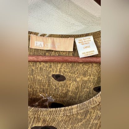 Brown/Black Giraffe Print Cotton Midi Dress, Size L | 0802