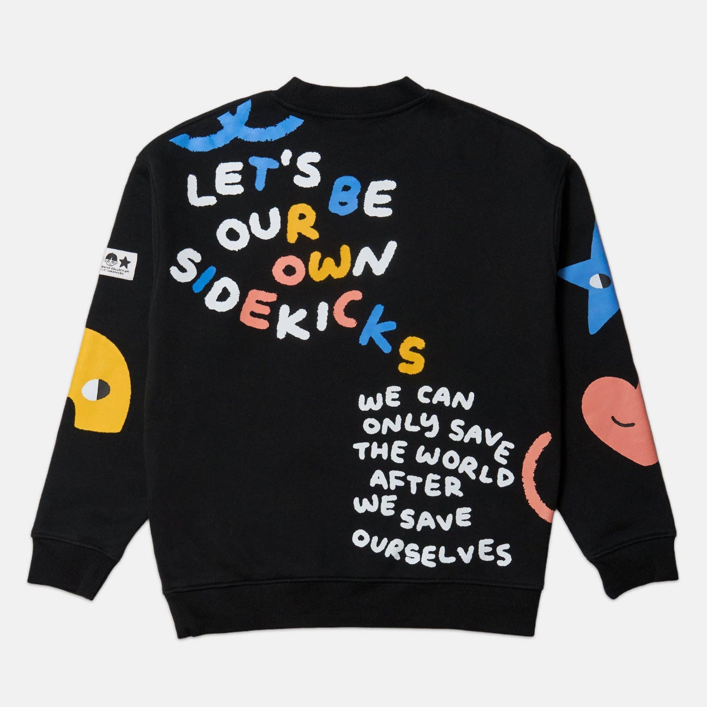 SIDEKICK: Black fleece-lined crewneck sweater