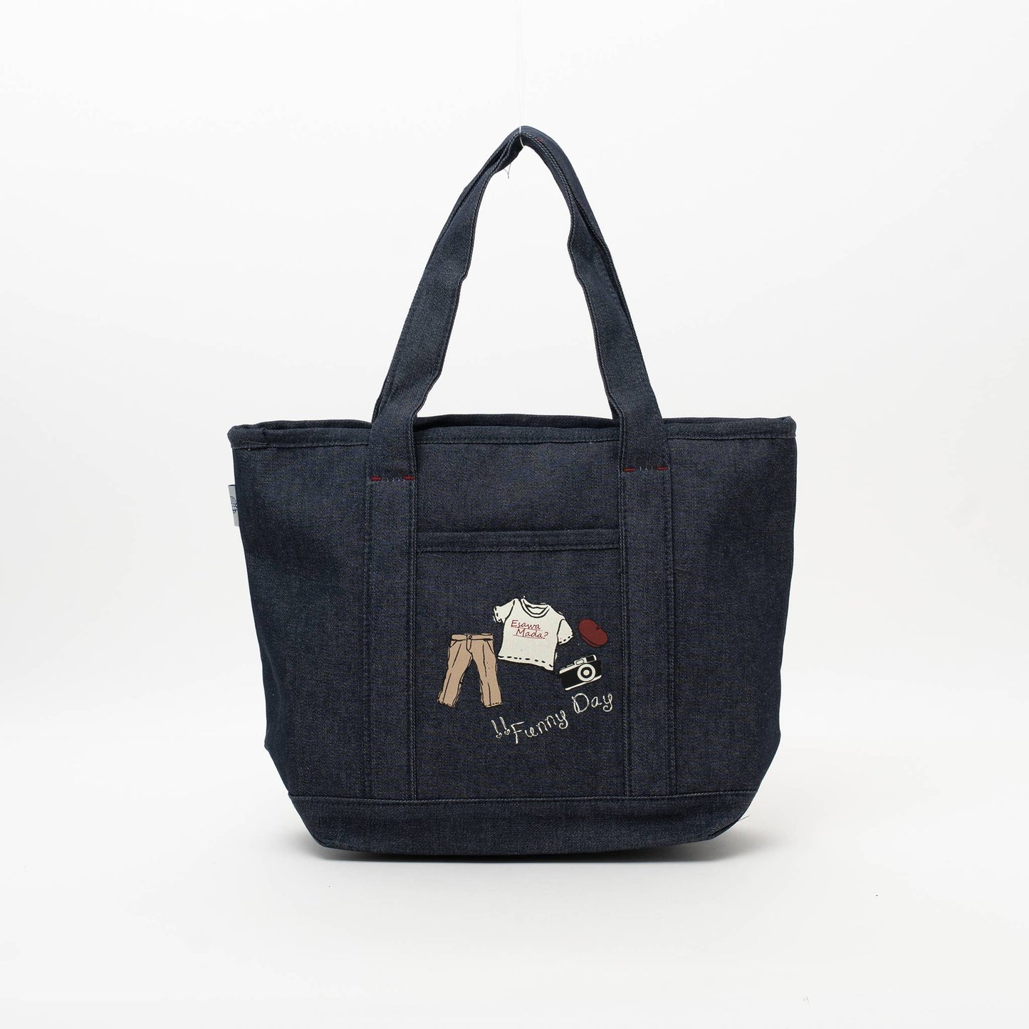 Kusuguru Japan Denim & Canvas Cat Tote Bag Dark Denim