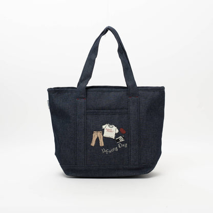 Kusuguru Japan Denim & Canvas Cat Tote Bag Dark Denim