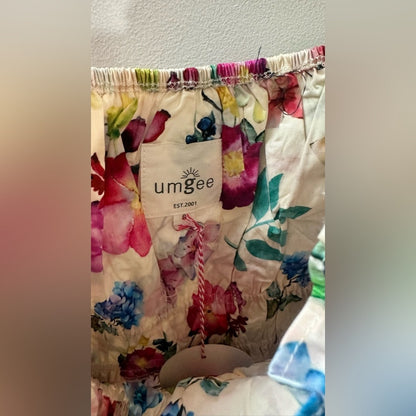 Cream Multicolor Floral Puff Sleeve Smocked Mini Dress, Size S | 1989