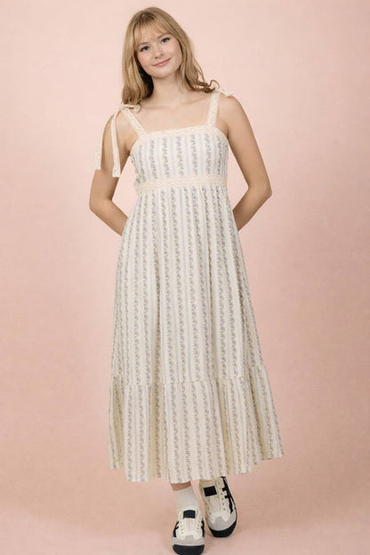 Very J , Lace Trim Detail Floral Midi Dress