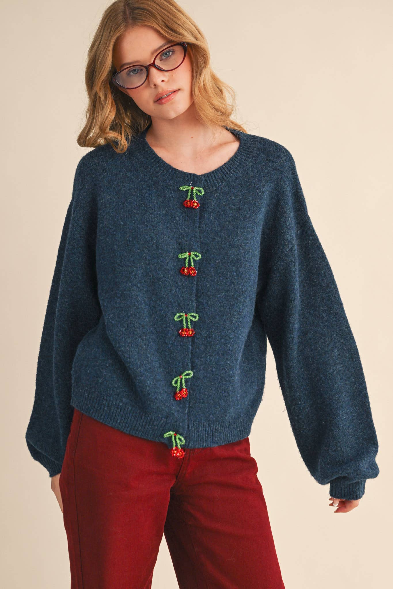 BEADED BOW FLORAL BUTTON SWEATER CARDIGAN MSW11256