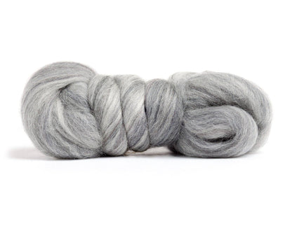 Merino Wool Top Roving, Grey Heather, 1 ounce