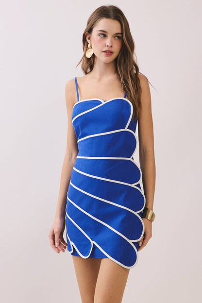 CD06700-Bold Contrast Piping Detail Back Smoked Dress