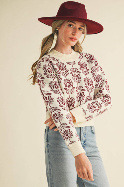 FLORAL PATTERN KNIT SWEATER MSW1336