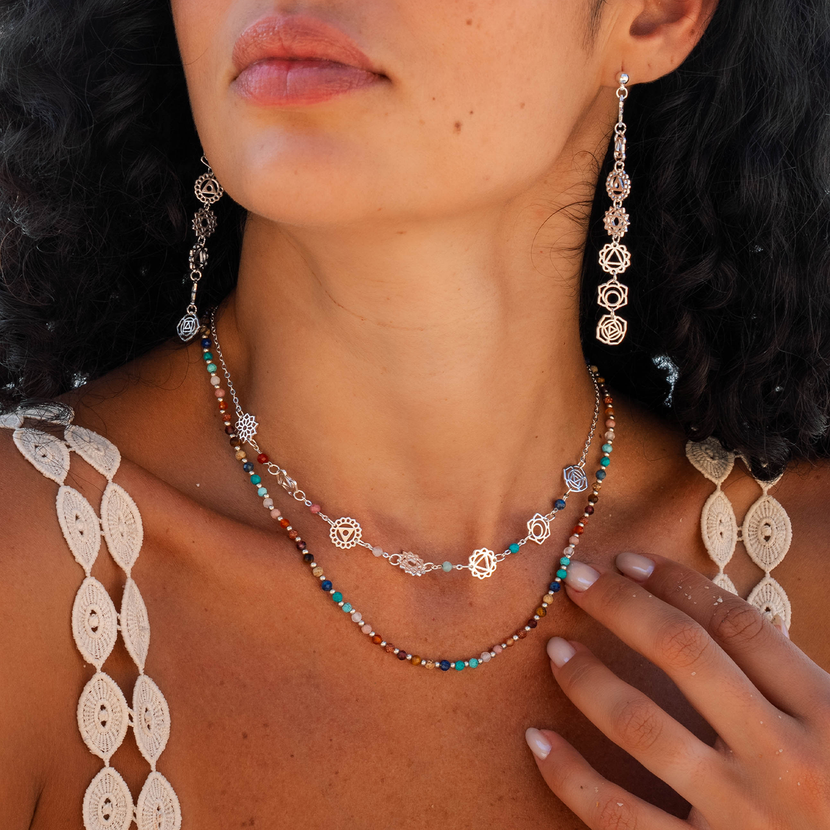 Silver Seven Chakras Healing Necklace