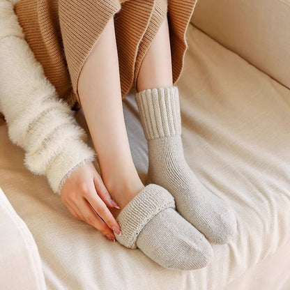 Brown Thick Crew Socks Women Winter Warm Cozy_CWMS02814