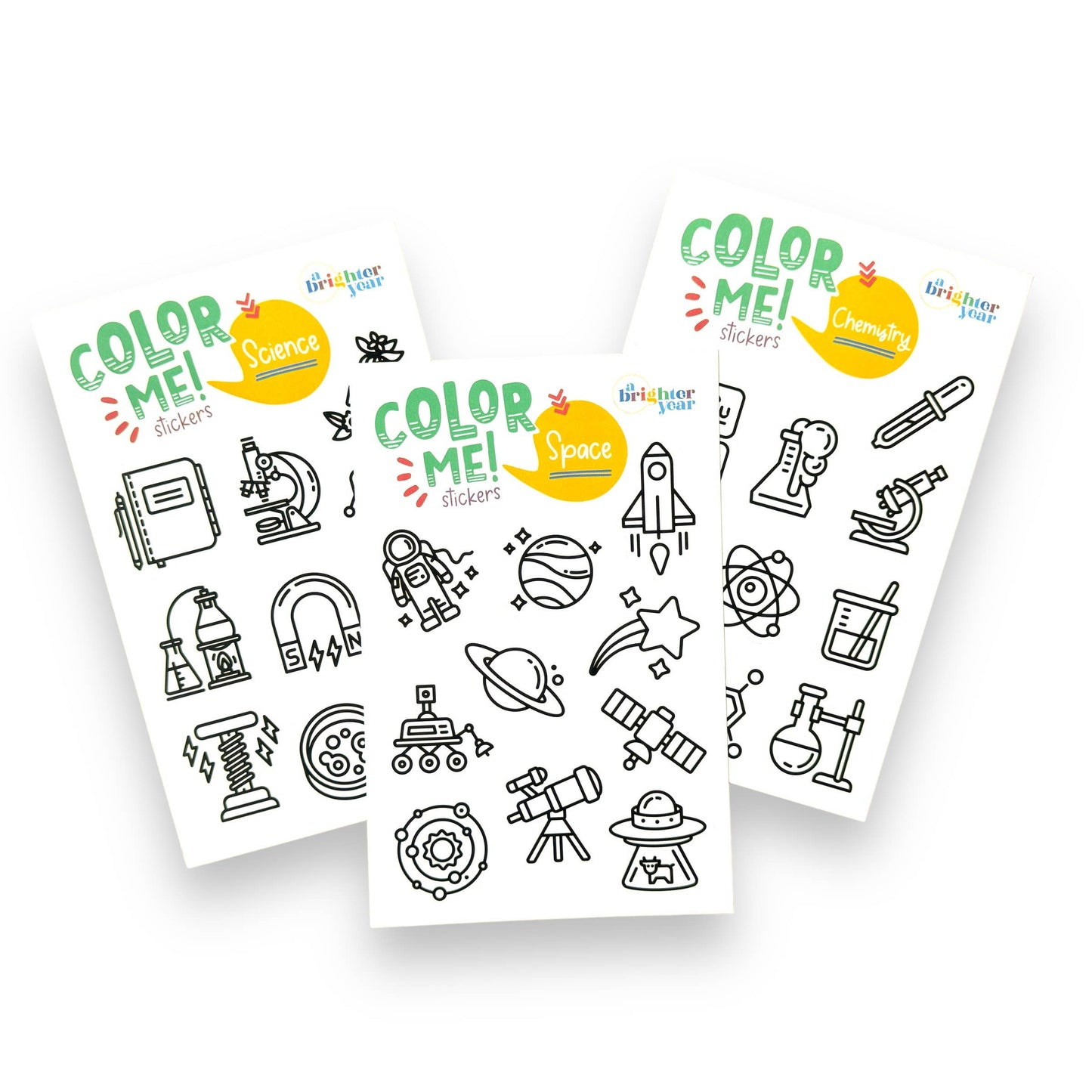 Space & Science Colorable Sticker Pack, 3 Sticker Sheets