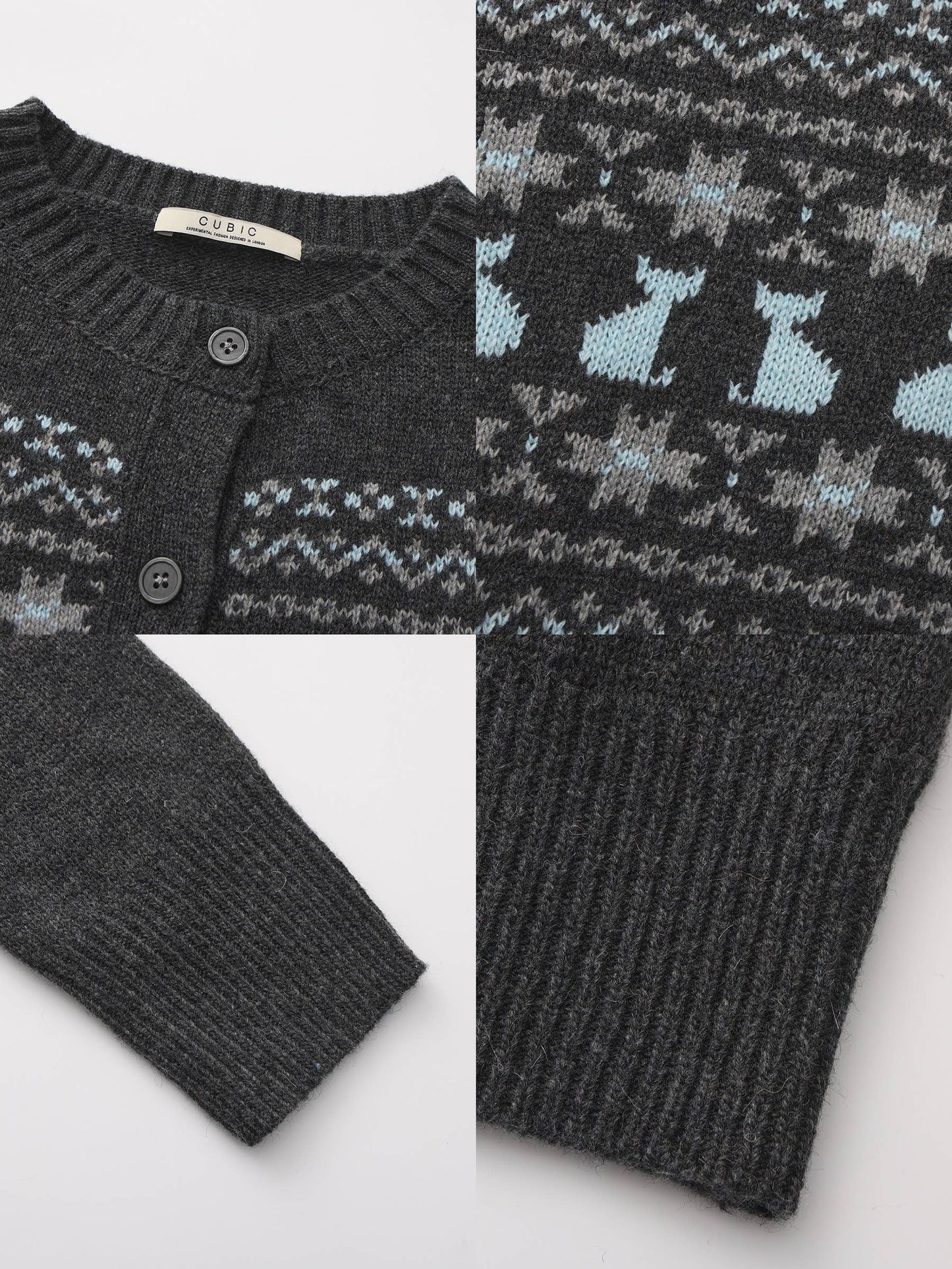 CUBIC Cat Print Fair Isle Wool-Blend Cardigan