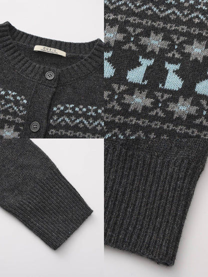 CUBIC Cat Print Fair Isle Wool-Blend Cardigan
