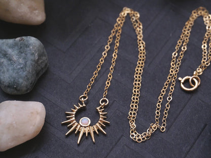 Sunburst Charm Necklace Dainty Opal Necklace Celestial Theme