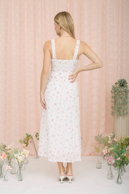 FLORAL STRIPE CLIP DOT SLEEVELESS MAXI DRESS