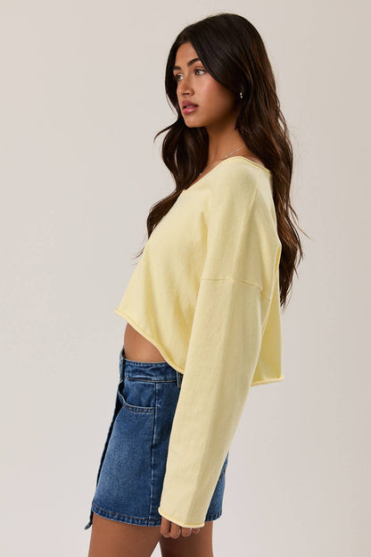 DROP SHOULDER V-NECK BOXY CROPPED SWEATER