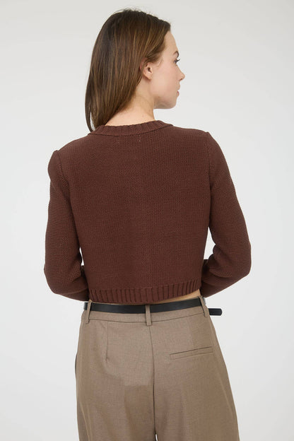 GOLD BUTTON RIBBED TRIM KNIT CARDIGAN SWEATER