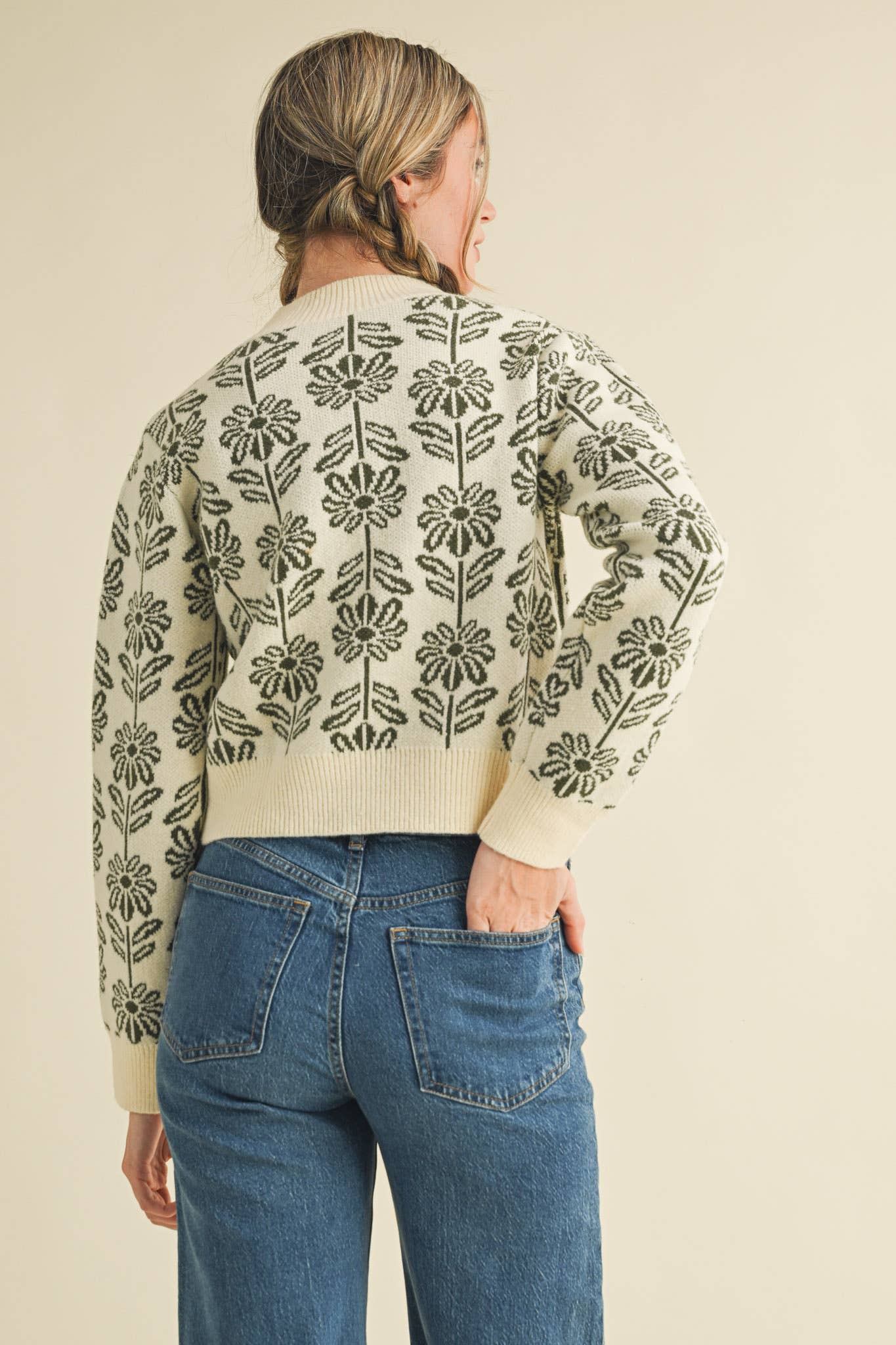 FLORAL PATTERN KNIT SWEATER MSW1336