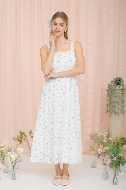 FLORAL STRIPE CLIP DOT SLEEVELESS MAXI DRESS