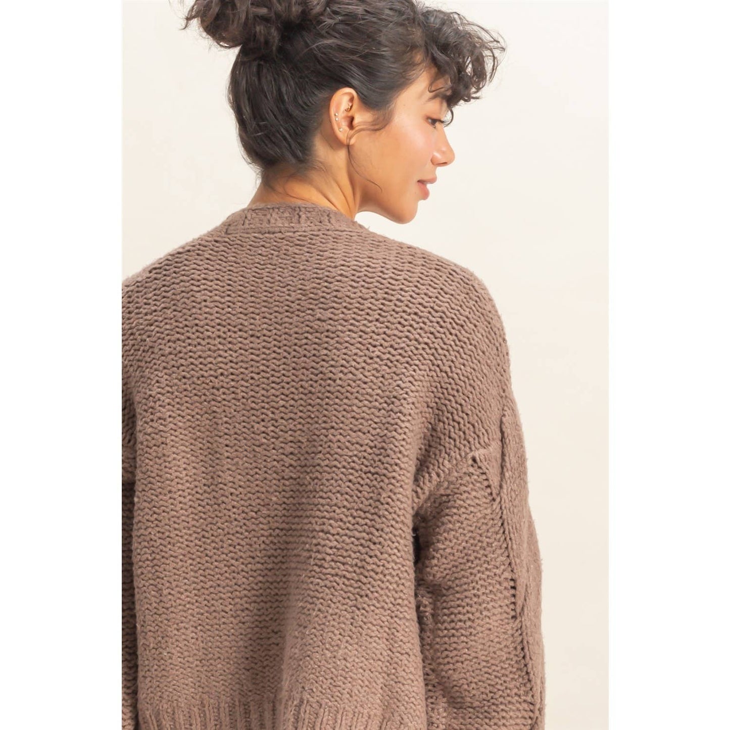 Oversized Cable Knit Open Front Cardigan Sweater