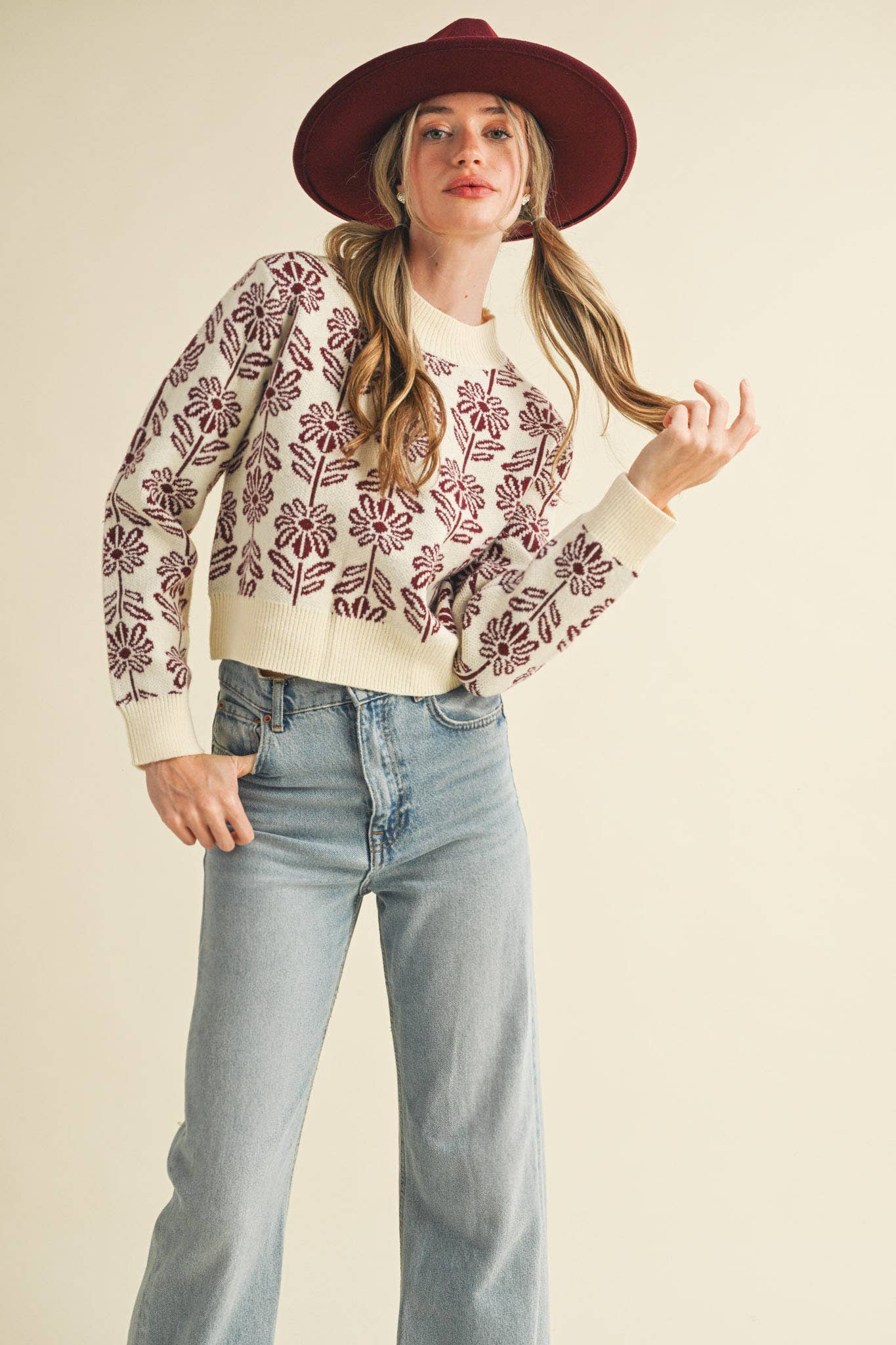 FLORAL PATTERN KNIT SWEATER MSW1336